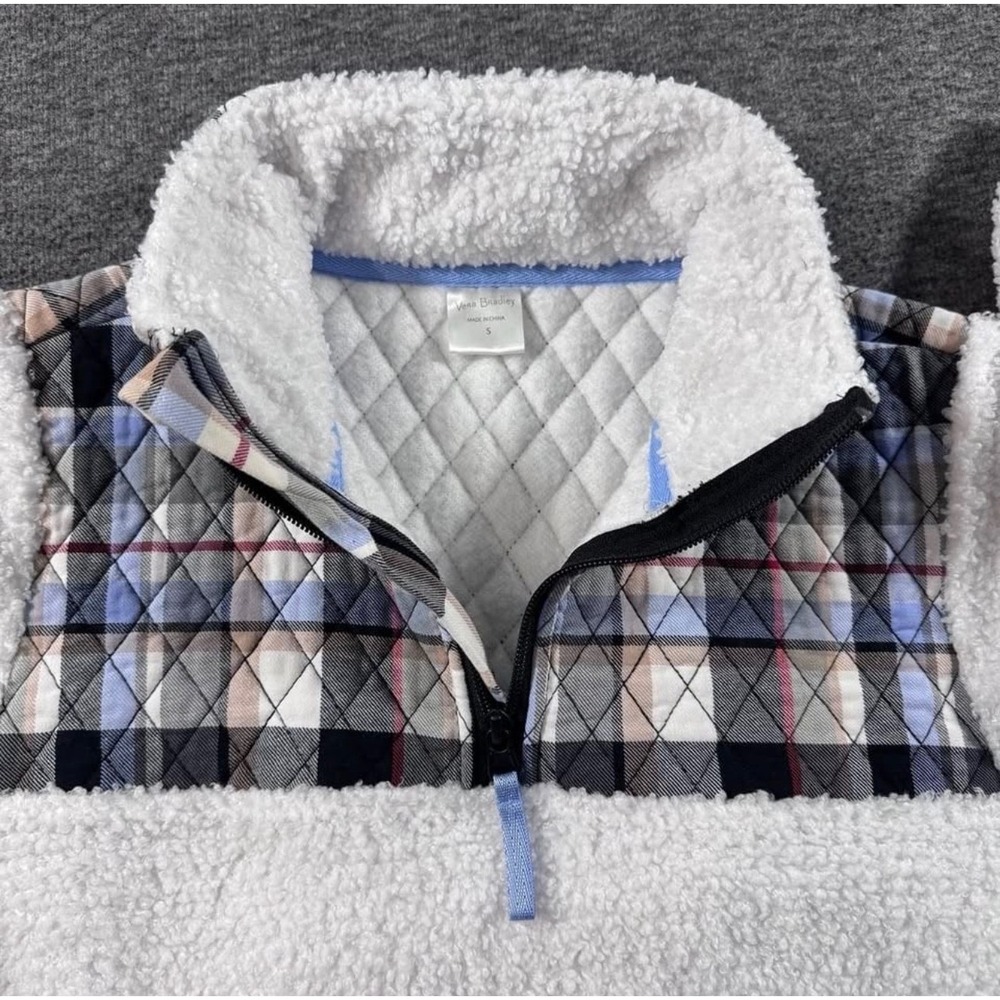 Vera Bradley Womens White Sherpa Fleece Plaid Quilted Half Zip Pullover Small - Picture 7 of 8